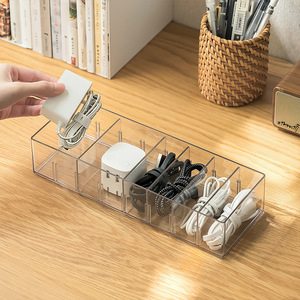 Boîte de rangement de bureau avec compartiments pour câbles et chargeurs, petite taille 26x9x5.5cm, organisateur transparent durable pour le bureau - Product Image 3
