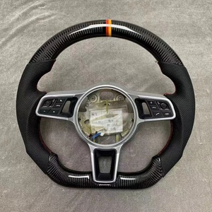 Volant de direction haute performance Porsche fabriqué en usine par J Auto Factory pour Panamera Cayenne Cayman 911 991 970 - Cuir perforé + carbone - Product Image 5