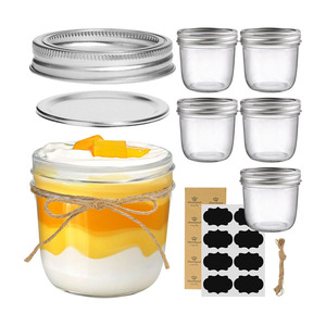 Bocaux <span class=keywords><strong>en</strong></span> verre transparent personnalisés de 100 ml, 200 ml, 250 ml, 300 ml, 400 ml, 500 ml avec couvercles et bandes <span class=keywords><strong>en</strong></span> plastique pour cornichons, confitures et aliments conservés - Product Image 1