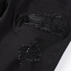 Jeans da <span class=keywords><strong>Uomo</strong></span> di Alta Qualità Firmati <span class=keywords><strong>Slim</strong></span> <span class=keywords><strong>Fit</strong></span> con Graffi e Strappi Toppa Nera Stile Vintage Hip Hop all'Ingrosso - Product Image 5