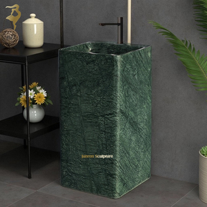 Lavabos autoportants en marbre vert vintage sculptés à la main, évier en pierre naturelle - Product Image 6