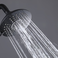 Ensemble de robinetterie de douche noir mat mural avec pommeau de douche pluie rond, fonction simple, système de douche à commande dissimulée avec levier à ailettes