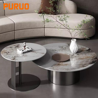 Vente en gros de plateau en pierre frittée Puruo Mobilier de salon en or brossé et noir Ensemble de table à thé Table basse à usage domestique
