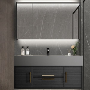 Nuevo diseño personalizado, espejo de iluminación, tocador de baño, gabinete de madera, juego de tocador de baño con lavabos, lavabo - Product Image 3