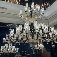 Lustre européen à trois niveaux en cristal, style bougie multi-bras, pour la décoration de villa, escalier, hall et plafond haut