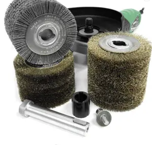 Sikat rol bulu nilon abrasif, sikat roda pemoles datar 100mm/120mm untuk kayu