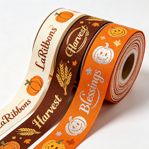 Customized Printed Grosgrain Sliver Gold Foil Glitter Embossed With Logo Harvest Craft <b>Ribbon</b> Bow for Gift Decoration Packing - Product Image 5