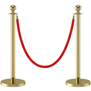 Poste de conserje dorado con cuerda de terciopelo de 1,5 metros y Cuerda de cáñamo Poste de conserje de acero inoxidable - Product Image 1