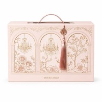 Boîte cadeau rose de luxe personnalisée avec logo, en carton rigide, portable, style vintage, avec pompon en forme de chandelier, vente en gros
