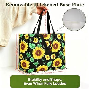 <b>Extra</b> <b>Large</b> Reusable Canvas Grocery Bag With 6 Pockets Foldable Tote For Shopping - Product Image 4