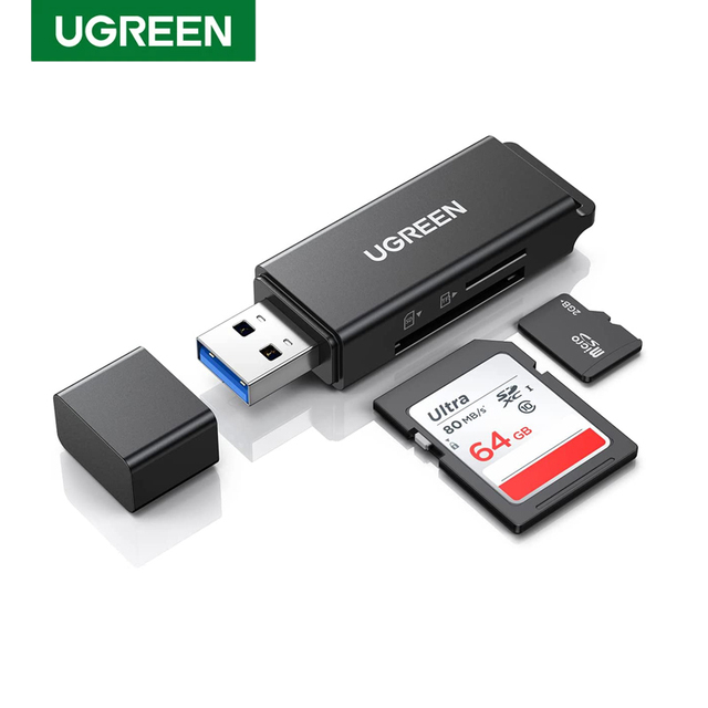 UGREEN CM104 SD TF Card Reader Portable USB 3.0 Dual Slot Flash Memory Card Adapter Hub 5Gbps for Laptop computer
