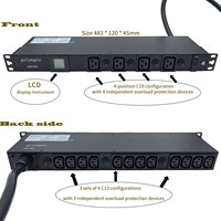 Gelongtu 1U 19 pouces PDU L6-30P/L6-50P, entrée 7200W, sortie 12C13+4C19, protection contre les surcharges, boîtier métallique, compteur de courant et de tension