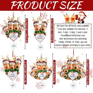 Ornement de Noël personnalisé en forme de cœur renne 2025 – Pendentif suspendu en résine personnalisable Élan/Cerf avec nom de famille pour sapin de Noël - Product Image 2