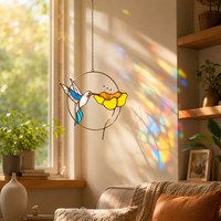 YAPPIE Attrape-soleil Art Déco en vitrail Colibri, Ornement suspendu pour la maison et le jardin, Décoration extérieure d'oiseau pour Anniversaire