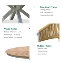 Express Garden Leichtgewichtiger Aluminium-Legierung Moderner Stapelbarer Wasserfester Outdoor-Esszimmerstuhl-Tisch-Set für Villa, Krankenhaus, Park