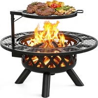 Brasero d'extérieur contemporain en métal peint avec pique à bûches et grille |   Brasero extérieur à bois pour terrasse