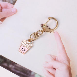 Lilangda sıcak Boba süt çay Vintage özel Logo emaye karabina anahtarlık Metal zanaat sevimli kabarcık çay anahtarlık - Product Image 3