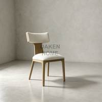 Chaise de salle à manger OAKEN moderne en bois massif, rembourrée en tissu de lin, chaise d'appoint minimaliste avec dossier incurvé, mobilier de salle à manger