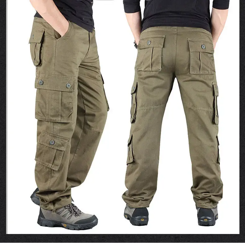 Premium Quality Mens 100% Cotton 6 Pockets Khaki Tech Box Cargo Pants