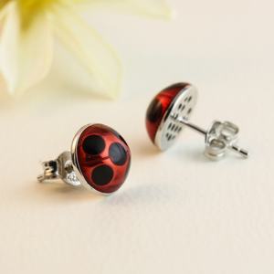 Nuevos Aretes de Plata de Ley 925 con Circonita en Forma de Mariquita, Bañados en Rodio, para Compromiso o Boda - Product Image 3