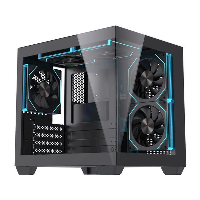 Lovingcool NEW Customs Factory Panoramic View Computer Case Double-Sided Glass Panel Mid Tower Gaming MicroATX