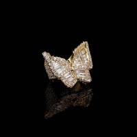 CJ drop-shipping Géométrique Glacé CZ Baguette Cluster Solitaire Anneau 14K Plaqué Or Hip Hop Rappeur Anneaux