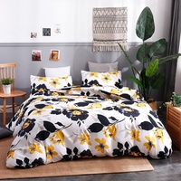 Ensemble de housse de couette en coton lavé 300TC, résistant à l'eau, avec motifs de plantes et de fleurs, trois pièces pour la maison