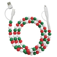 Câbles de charge perlés multicolores (rouge, blanc, vert) – Câble de données USB DIY – Chargeur rapide pour téléphone – Cadeaux de Noël et de fête
