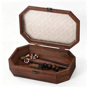 Caja de Joyería de Madera con Tapa de Vidrio 23-14-6 Cm, Organizador de Almacenamiento de Estilo Retro para Joyas - Product Image 3