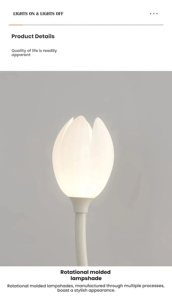 โคมไฟตั้งพื้นสไตล์ครีม JYLIGHTING โคมไฟตั้งพื้นรูปทรงดอกทิวลิปสำหรับห้องนั่งเล่น ห้องนอน โคมไฟข้างเตียง โคมไฟตั้งพื้นสร้างบรรยากาศ - Product Image 4