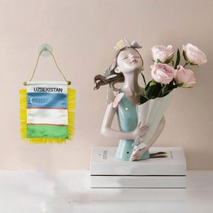 Bandera de satén personalizada de Uzbekistán, bandera pequeña para coche impresa digitalmente, con borlas amarillas, hecha de poliéster duradero para agencias de viajes - Product Image 2