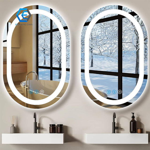 New Style Oval Shape Anti Fog Smart Vanity Frameless Make up Mirror with LED Light
