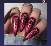 Uñas Postizas Francesas con Logotipo Personalizado, Estilo Halloween, ABS, Certificación CE, Venta al Por Mayor, Hechas a Mano, Marca Privada, Diseño 3D de Lujo, 24 Uñas