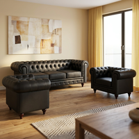 Ensemble de canapés Chesterfield européens inclinables capitonnés avec canapé trois places et deux fauteuils pour la vente en gros de meubles de salon