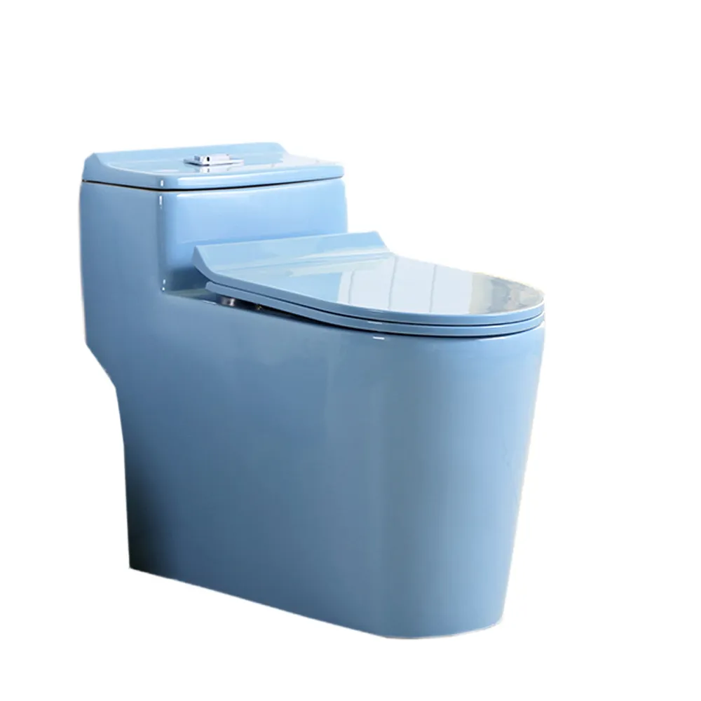 Цветной керамический напольный унитаз синего цвета для ванной комнаты