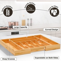 Organisateur de tiroir extensible en bambou pour couverts et ustensiles, séparateur réglable pour cuisine, salle à manger, bureau, vente en gros, personnalisable, OEM