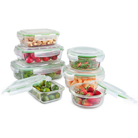 Boîte à lunch bento en verre borosilicate haute résistance, hermétique, résistante à la chaleur, pour aliments frais, avec couvercle, ustensiles de cuisine en plastique