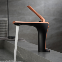 Robinet mitigeur de lavabo pour eau froide et chaude, en laiton et céramique, monotrou, noir et or rose