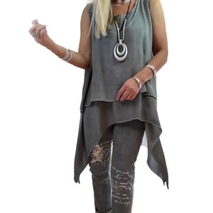 Ensemble <span class=keywords><strong>pantalon</strong></span> et camisole décontracté tendance à motif décoratif et ourlet long - Product Image 5