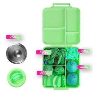 Aohea plastic bento lunch box with insulated food soup thermos lunchbox Wholesale 4 compartments kids bento box lunch
