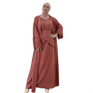 Ensemble Abaya Modeste 3 Pièces pour Femme, Robe Islamique Longue en Crêpe, Manches Longues, Col Rond, Couleur Unie, Tenue de Prière pour l'Aïd - Product Image 4