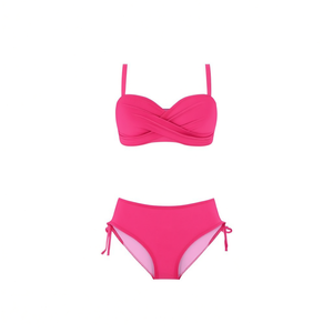 Costume da bagno intero HDJ Plus Size a fascia con vita alta e controllo pancia, tinta unita, da donna BZ77128 - Product Image 2