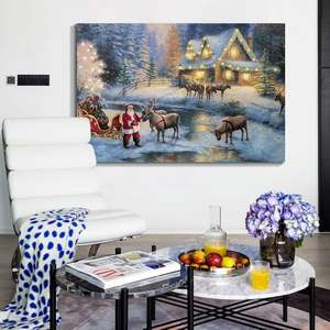 Looife invierno lienzo pared arte 30x20 pulgadas Nochebuena Santa pintura estirada enmarcada listo colgar Navidad figurita Juguetes - Product Image 4