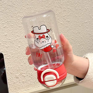 ขวดน้ำพลาสติกเด็ก ลายการ์ตูนน่ารัก สำหรับเด็กชายและเด็กหญิง พร้อมหลอดดูดน้ำสองแบบ ฝาปิดแบบเด้ง ใช้สำหรับใส่นม น้ำผลไม้ - Product Image 6