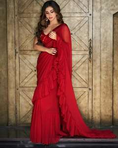 Vêtement Ethnique Dernier Indien Dames Bas Prix Sarees Fête Porter Mariage Indien Femmes Porter Dentelle Bordure Imprimé Sari Blouse Vêtements - Product Image 1