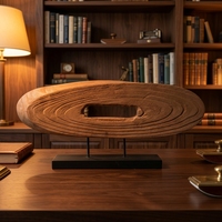 Sculpture Horizontale Moderne en Bois Texturé Fini Naturel pour Salon, Meuble TV, Bureau, Décoration Artistique de Bureau