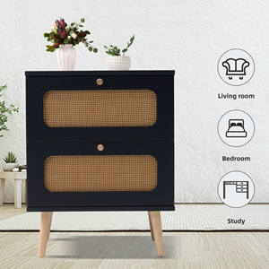 2 Drawer Rattan Nightstand With Hand Made Rattan Drawers For Bedroom And Living Room End Table <b>Side</b> Table - Product Image 3