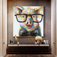 Mintura Tableau mural personnalisable en toile, animaux de dessin animé peints à la main, 100% peint à la main, décoration murale pour la maison, cadeau décoratif, vente en gros