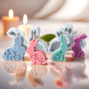 Easter Bunny Candle Silicone <b>Mold</b> Rabbit Shape DIY Relief Flower Plaster Epoxy Ornament <b>Mold</b> - Product Image 1