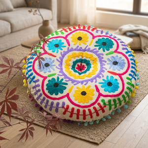 Traditional Indian Embroidered Suzani Round Cushion Nonwoven Material Home <b>Decor</b> <b>Pillow</b> Case for Hotel or Hospital Use - Product Image 2